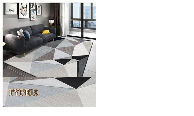 デンマークのデザイナーによってデザインされた、北欧らしい落ち着いた配色のパターンが床面を印象的に飾るカーペット