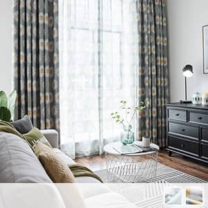 可愛いひまわり柄のレース付きセットカーテン