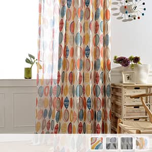 カラフルな丸柄のレース付きセットカーテン