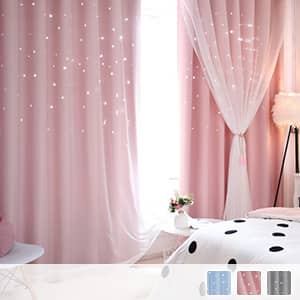 星柄を彫り出したドレープとレース一体型姫系カーテン