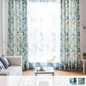 爽やかなボタニカル風レース付きセットカーテン