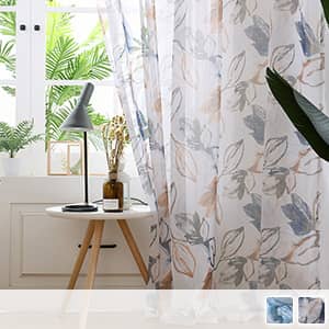 水墨風の花柄のレースカーテン