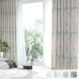 爽やかな植物をプリントされたレース付きカーテンセット