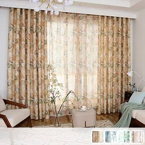 大きいリーフ柄をデザインされたレース付きセットカーテン