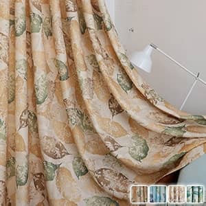 大きいリーフ柄をデザインされたドレープカーテン