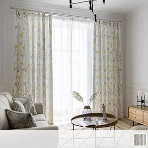 水墨風花柄のドレープカーテン