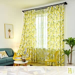 南国風レモン柄レース付きセットカーテン