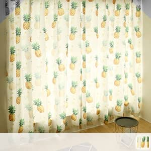 南国風パイナップル柄のドレープカーテン