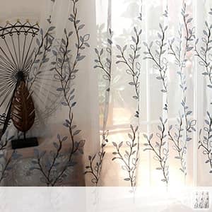 美しいリーフ刺繍のレースカーテン