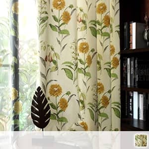 アンティーク調のひまわり柄レース付きセットカーテン