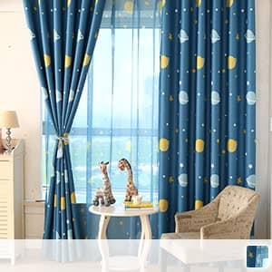 キュートな惑星柄のレース付きセットカーテン