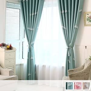 可愛いタンポポ柄のレース付きセットカーテン