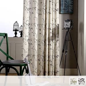 植物刺繍のドレープカーテン