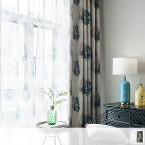 羽柄のレース付きセットカーテン