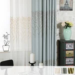 木柄を刺繍されたレース付きセットカーテン