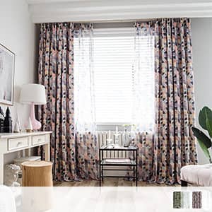 幾何柄レース付きセットカーテン