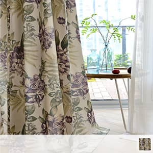 南国風植物柄のドレープカーテン