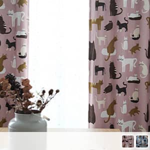 猫デザインの北欧風カーテン,形状記憶加工