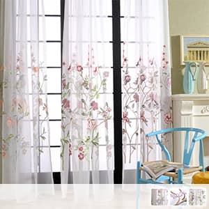 優雅な花刺繍レースカーテン