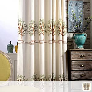 ナチュラルな木の刺繍ドレープカーテン