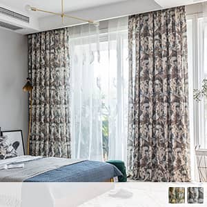 南国水彩植物模様ドレープカーテン