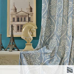 アイボリーダマスク柄ドレープカーテン