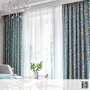 水彩風花柄ドレープカーテン