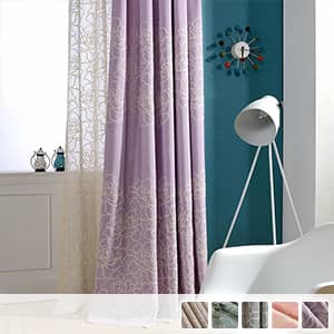 バラの花モチーフの糸刺繍のセットカーテン