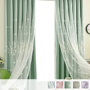 花柄レースとシンプルな生地の組み合わせた一体型カーテン