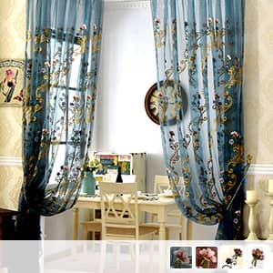 ヨーロピアン調の花刺繍レースカーテン