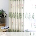 爽やかな針葉と花柄の糸刺繍セットカーテン