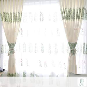 爽やかな針葉と花柄の糸刺繍したレースカーテン