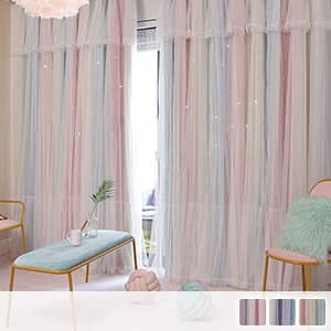 ストライプと星穴の姫系カーテン