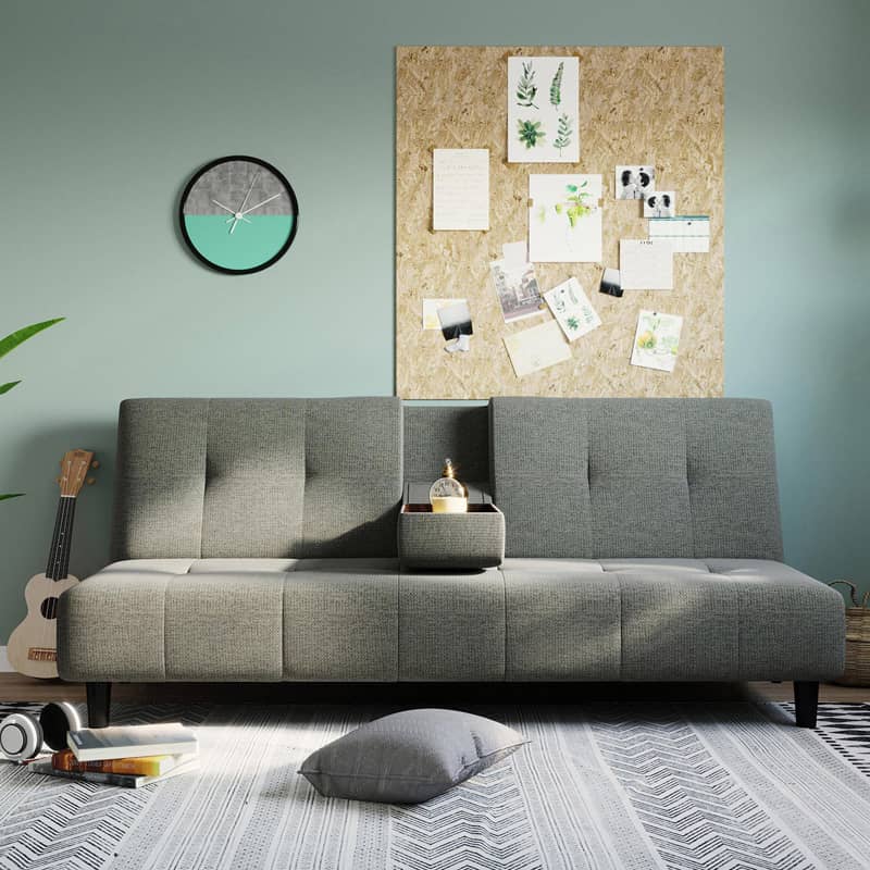 カーキのファブリックソファベッド