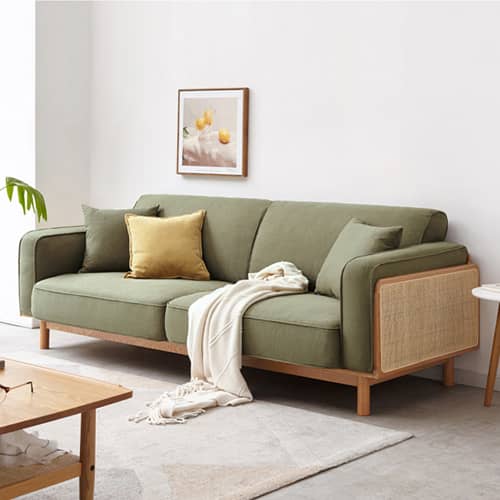 ユニークな藤編み込むデザインの2人掛けソファ