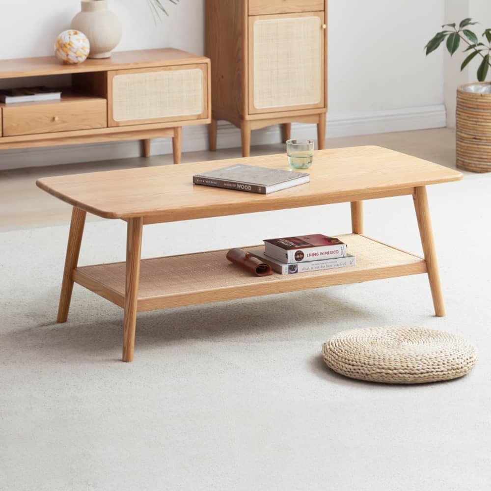 藤編みと無垢材組み合わせのセンターテーブル