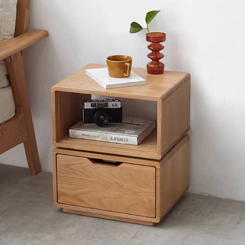 木製ブラウン座卓 引き出し付き　欅作り 収納引出し付き】木のサイドテーブル（ケヤキ） ケヤキ ふるい木