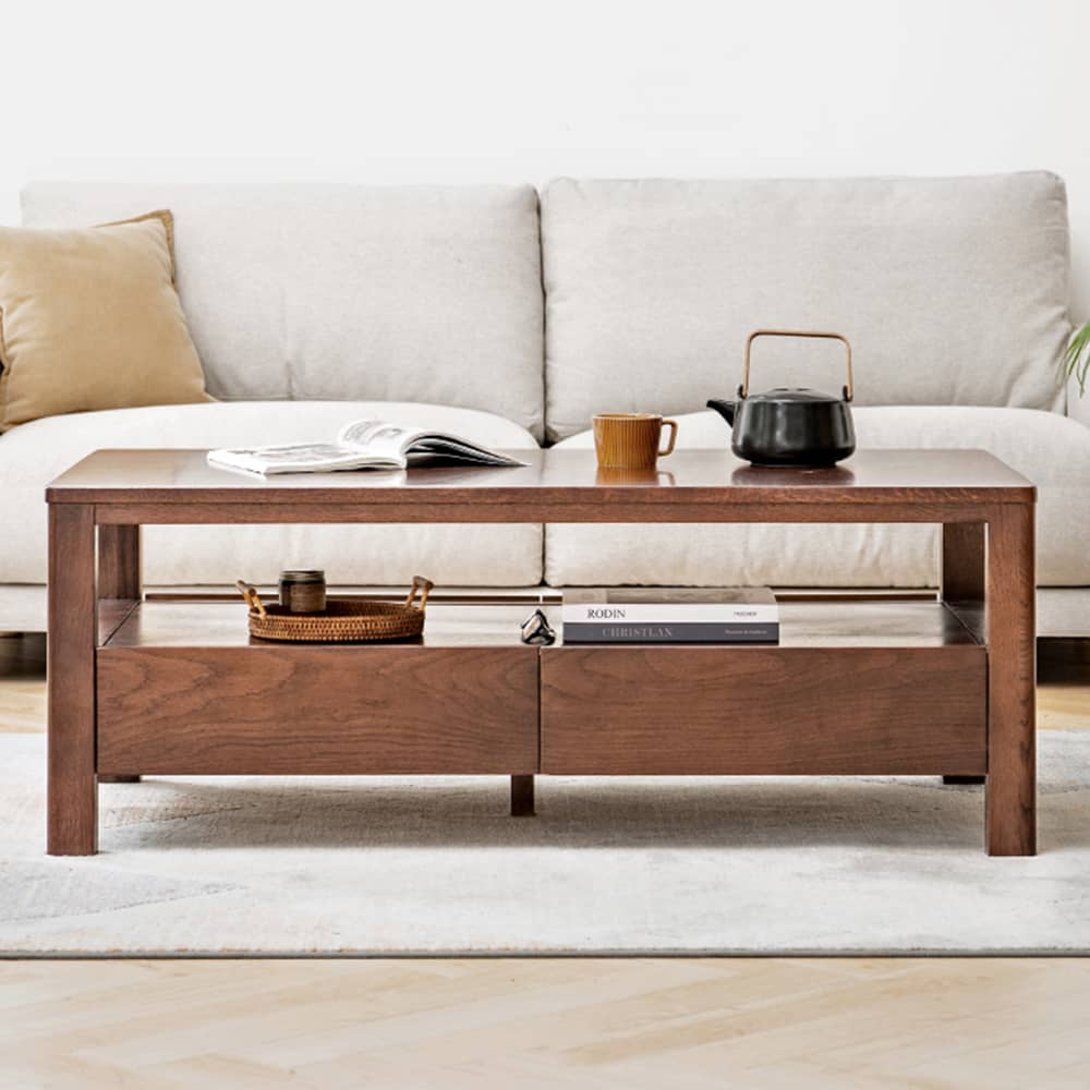 暮らしをもっと便利に、スタイリッシュに、天然木製引き出し付きセンターテーブル