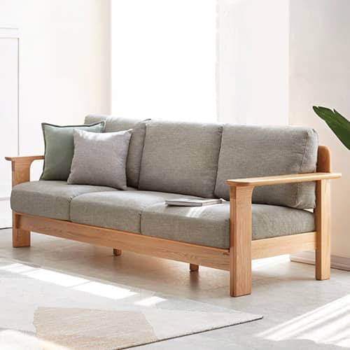 2人掛け～3人掛けソファ,触り心地が良いファブリック張地,無垢材100％使用のフレーム