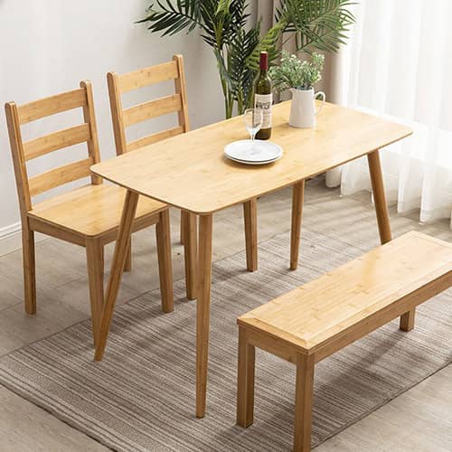 ナチュラルな竹集成材ダイニングテーブル、椅子、ベンチ