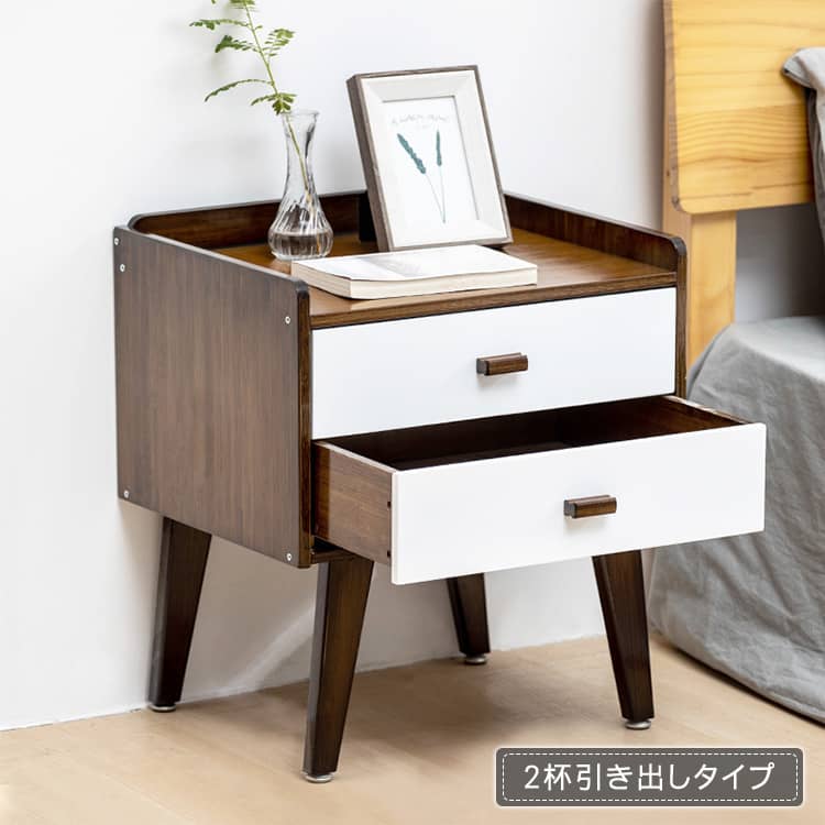 竹製サイドテーブル ナイトテーブル 引き出し付き