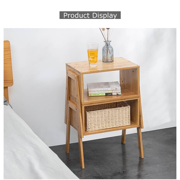 竹製 ナイトテーブル サイドテーブル オープン式