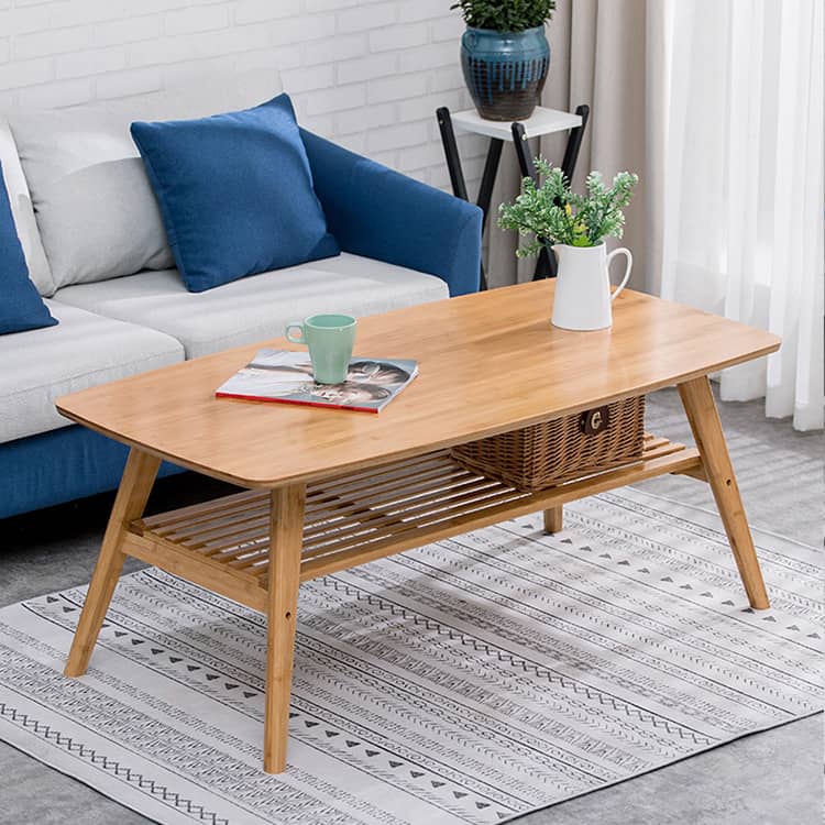 ナチュラルな竹集成材折りたたみ式ローテーブル