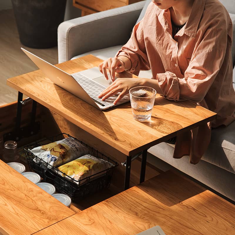 Green 昇降式センターテーブル チェリー材 無垢材