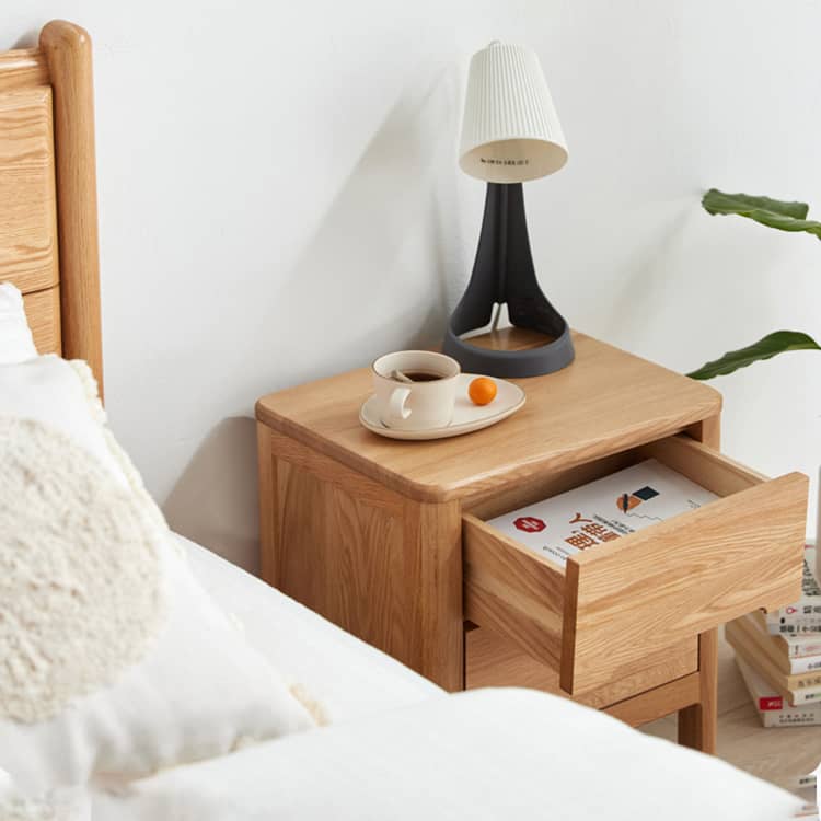 Honen ナイトテーブル サイドテーブル 引き出し2杯 オーク材 木製 無垢材