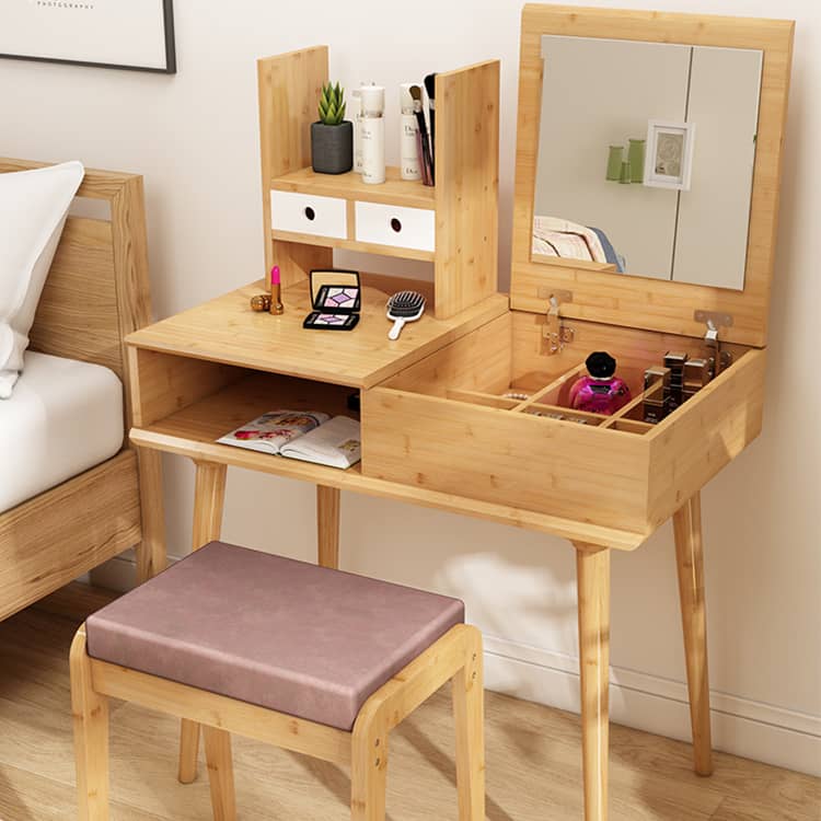 廃盤品⭐︎STORA(ストラ)ドレッサー ドレッサー 収納充実 鏡付き 竹制 面取り加工 おしゃれ