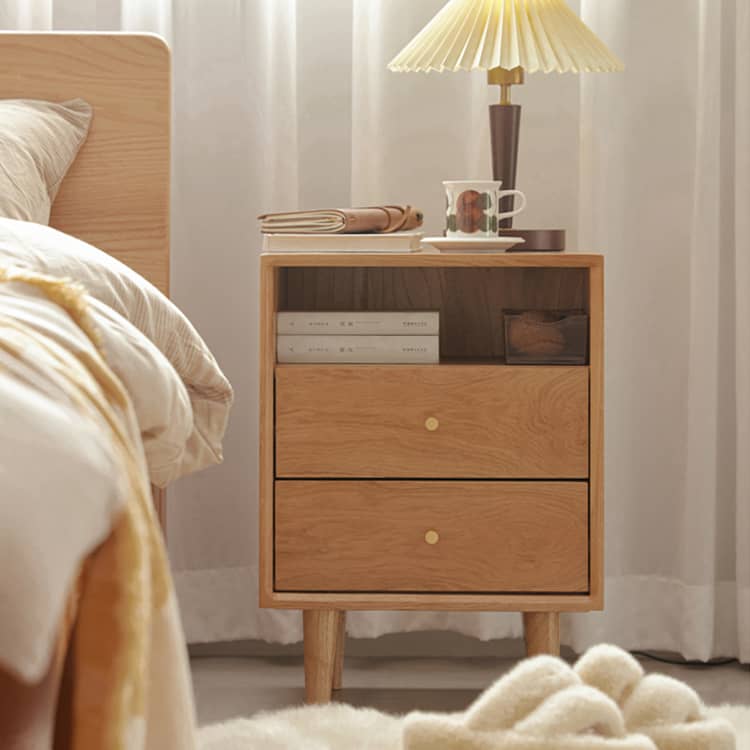 本日限定価格‼サイドテーブル 引出し付き 無垢 ナイトテーブル サイドテーブル 引き出し2杯 オーク 木製 無垢材