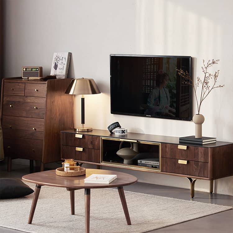 引き出し収納付きウォールナット材のテレビ 台