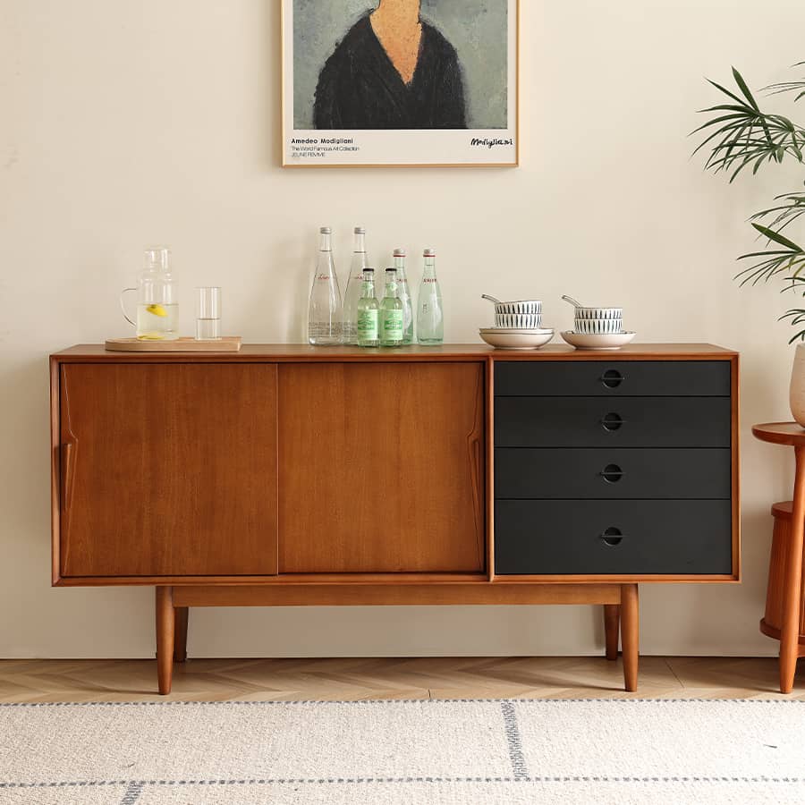 キャビネット つげ材サイドボード ブラック ツゲ