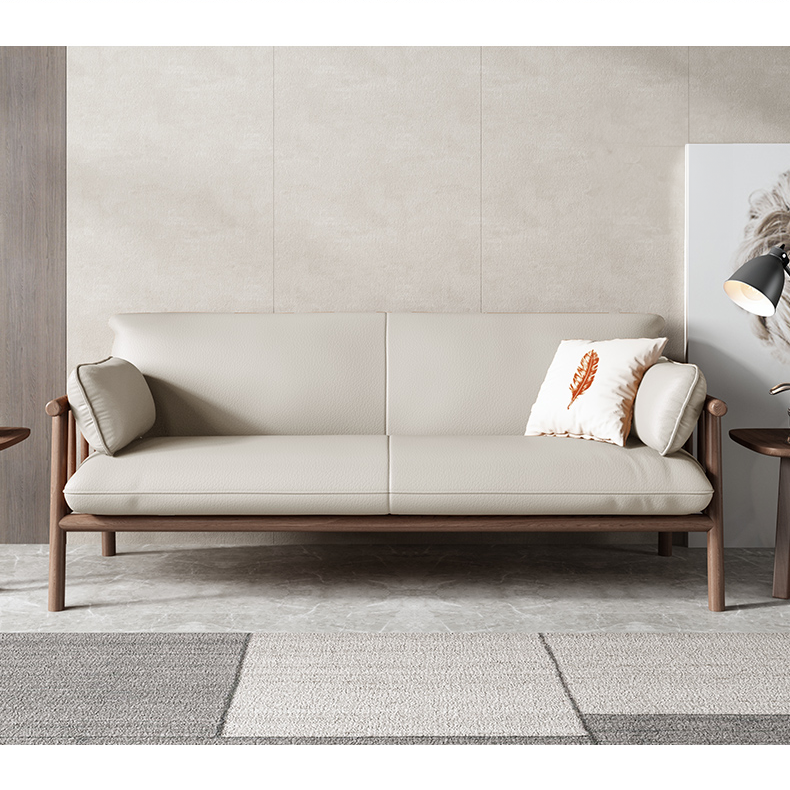 ホワイト合成皮革2人掛けソファ クッション3個付 日本製 フロア